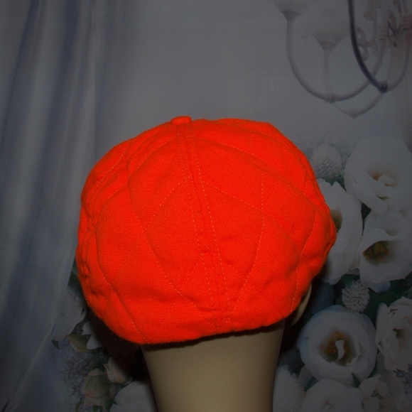 Quilted Orange Safety Hat Hunters Hat Roll up soft brim to shove in your pocket - Picture 3 of 4